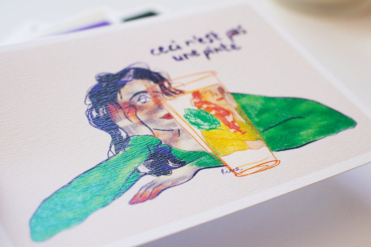 Cartes postales illustrées - fleurs et personnages